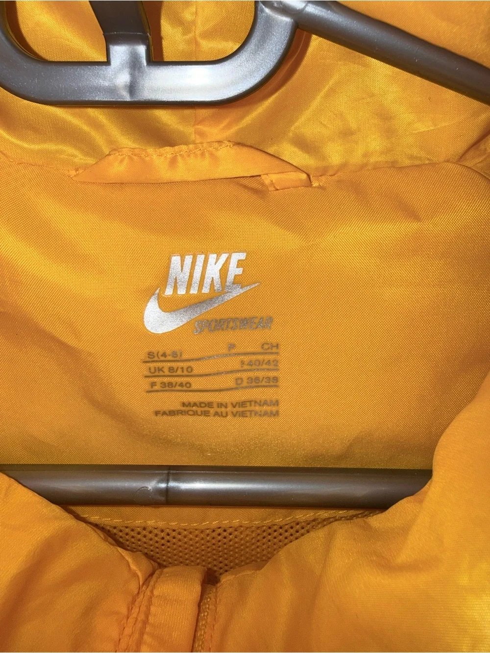 Nike Women's Yellow and Pink Colorblock Hooded Bomber Jacket